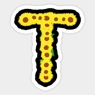 Sunflowers Initial Letter T (Black Background) Sticker